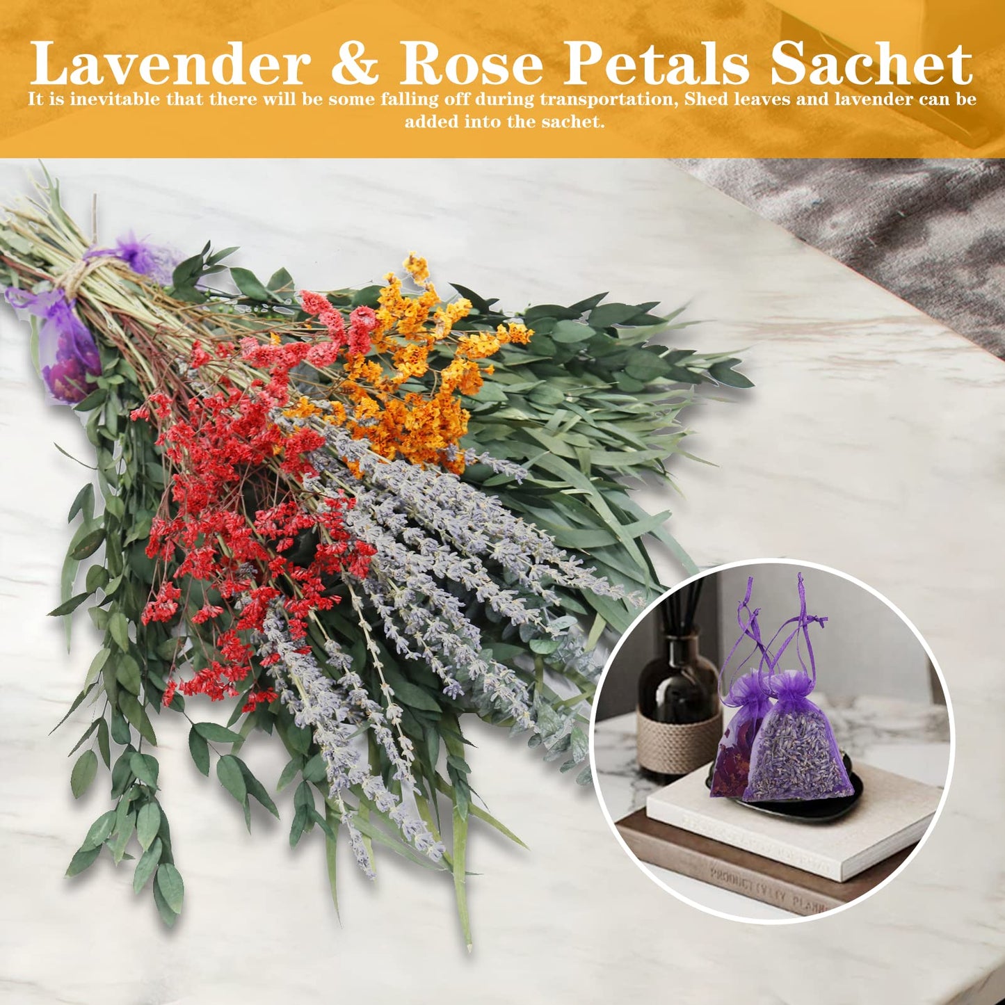 128 Pcs Mixed Real Dried Eucalyptus Stems, 100% Natural Preserved Eucalyptus Leaves with Lavender & Rose flower Sachet Bundles, Greenery for Hanging Shower, Plant Fragrance, Wedding Decor - WoodArtSupply