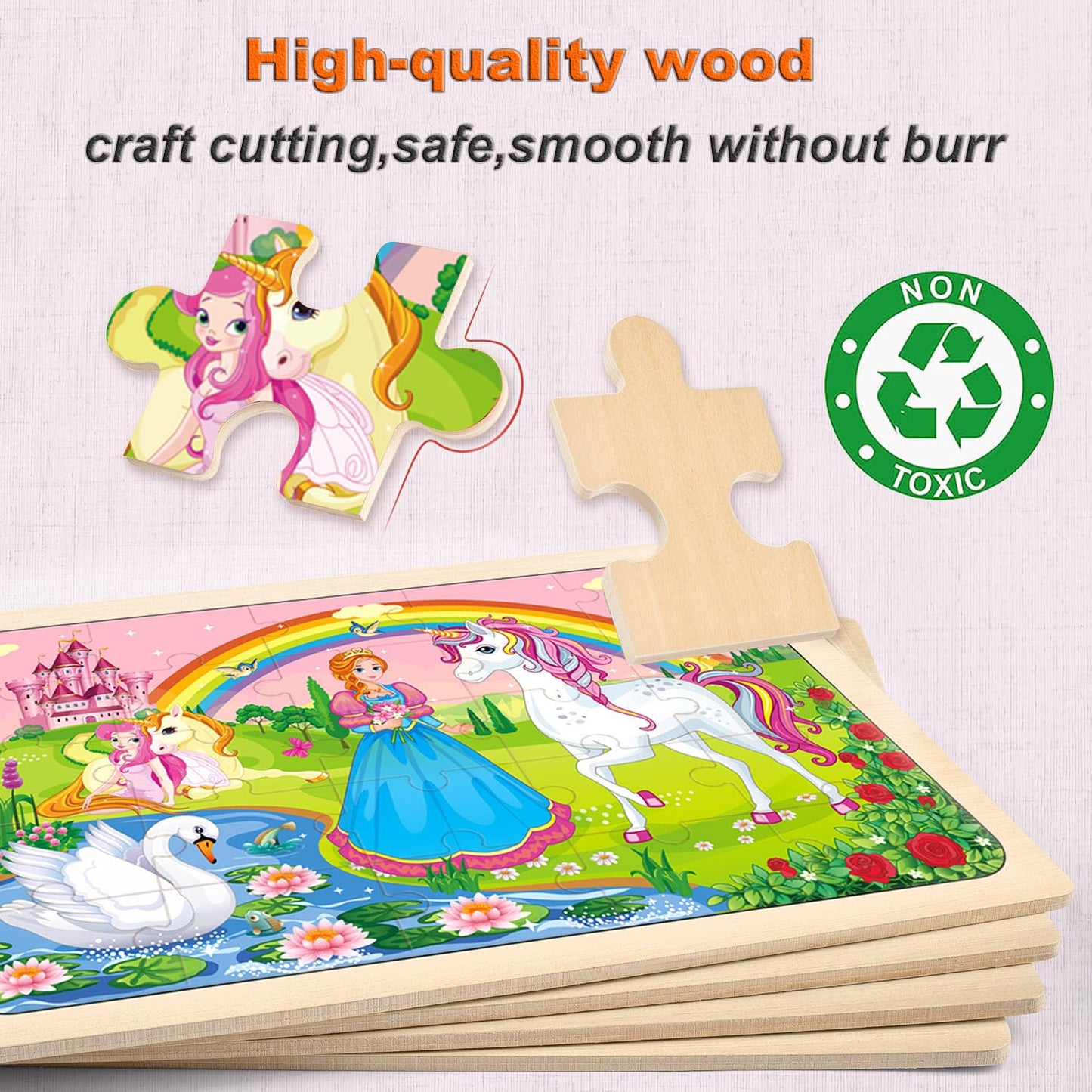 Puzzles for Kids Ages 4-6, 4 Pack Wooden Jigsaw Puzzles 24 Pieces The Castle Puzzle Preschool Educational Learning Toys Set for Boys and Girls