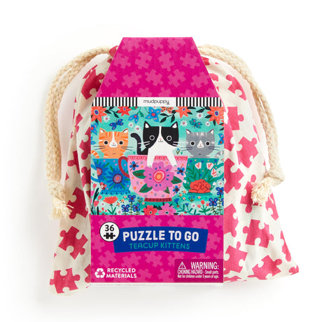 Mudpuppy Teacup Kittens - 36 Piece Puzzle to Go Featuring Charming Cats and Colorful Florals Perfect Summer Travel Activity for Children Ages 3 and Up Mudpuppy