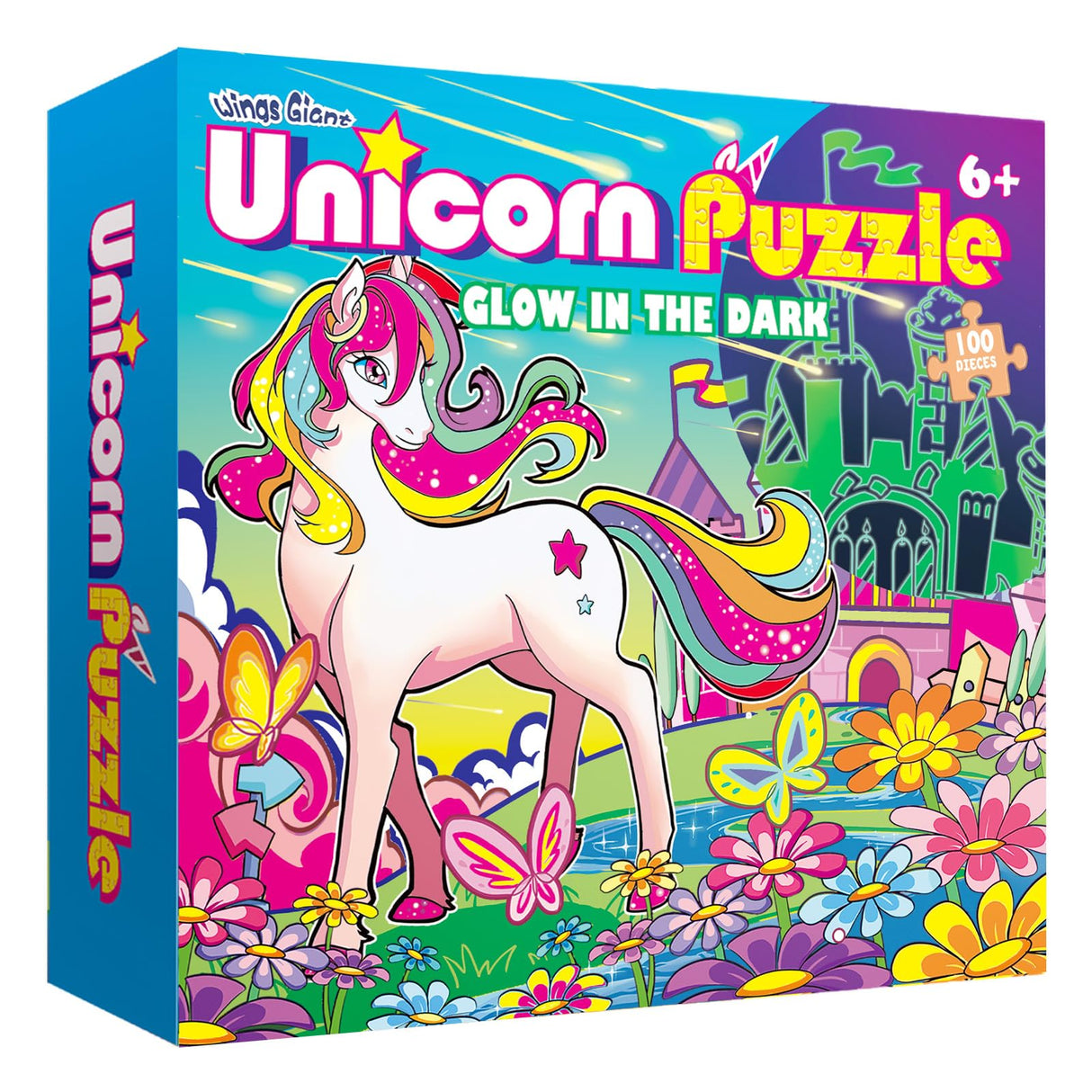 Glow in The Dark 100 Piece Unicorn Puzzle with Paint for Kids, Jigsaw Puzzle Toys for Girls&Boys, Unicorn Birthday Gift for Girls Toodler Age 5 6 7 8 Wings Giant