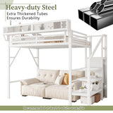 Mirightone Twin Size Loft Bed with Stairs and Storage, Metal Loft Bed Frame with A Shelf and Large Under-Bed Space, Heavy-Duty Loft Beds for Kids Boys Girls Teens, White Mirightone