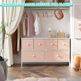 EnHomee Pink Dresser for Bedroom with 6 Drawers, Wide Dressers & Chests of Drawers, Fabric Dresser, TV Stand for Bedroom, Closet, Hallway, Pink EnHomee