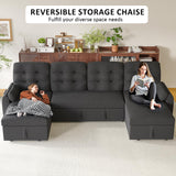 Ucloveria Sleeper Sofa Bed, 112" U-Shaped Sectional Sofa Couches for Living Room, Pull Out Couch Bed with Dual Reversible Storage Chaise | USB Ports | Side Pockets | Removable Backrest Ucloveria