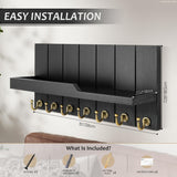 Rebee Vision Decorative Key and Mail Holder for Wall - Farmhouse 15 Inches Floating Shelf with 7 Sturdy Key Hooks for Home Entryway Wall Decor - Rustic Key Racks (Black) Rebee Vision