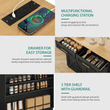 YITAHOME Drop Leaf Kitchen Island with Double Tilt Out Trash Cabinet, Rolling Kitchen Trash Recycling Cabinet with Power Outlet, Drawers, 20 Gallon Garbage Bin Storage for Kitchen Dining Area, Black YITAHOME