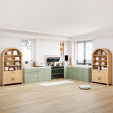 Turtle&Myrtle 73" H Large Arched Bookshelf，5-Tier Arch Bookcase with Doors，Mid Century Modern Book Shelf with Drawers，Wood Bookshelf w/Open Display Shelves for Living Room, Office (Natural) Turtle&Myrtle