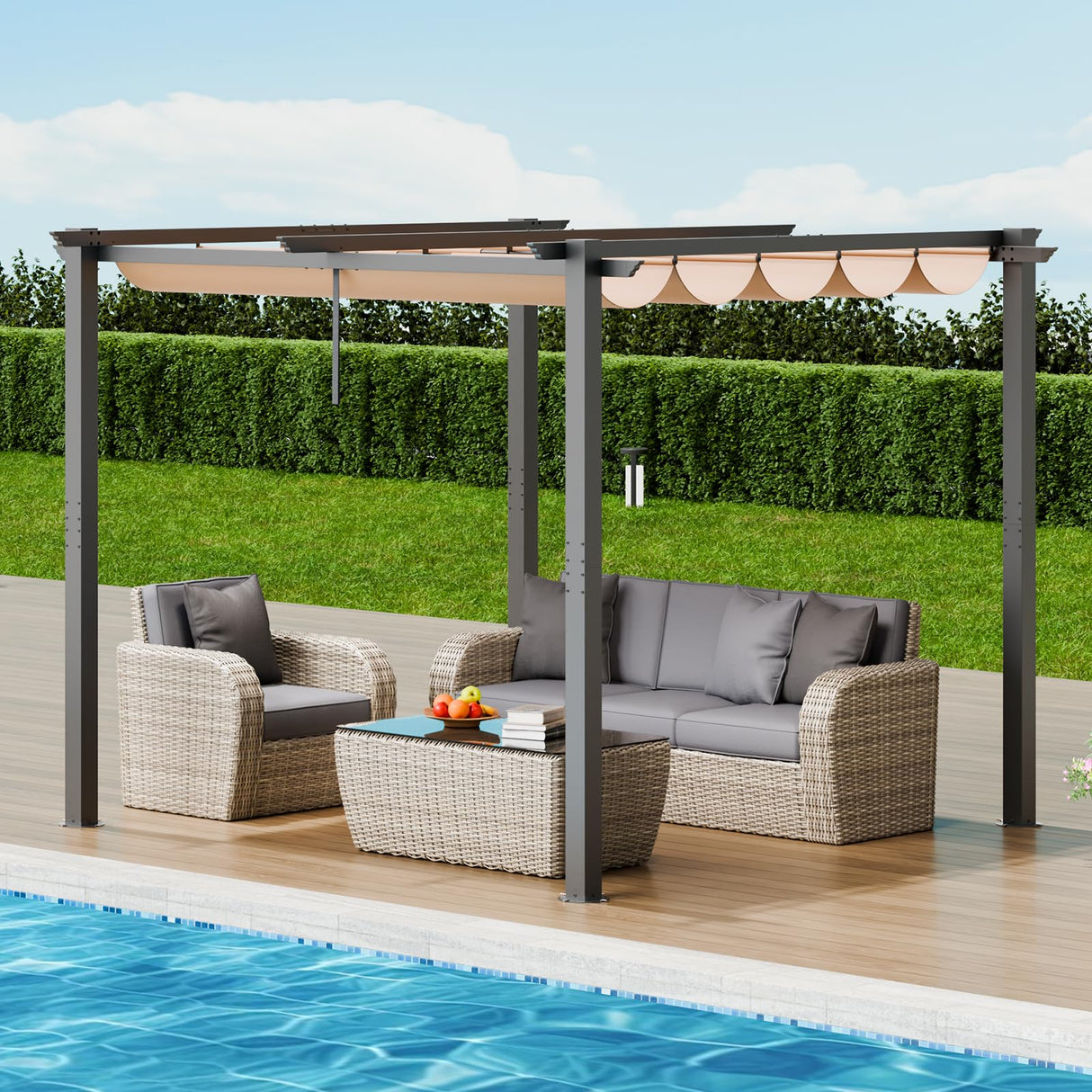 VEVOR 10'x10' Outdoor Retractable Pergola with Canopy, Aluminum Pergola with Retractable Canopy, Modern Pergola with Sun Shade Canopy for Patios, Gardens, Decks, Backyards (Beige) VEVOR