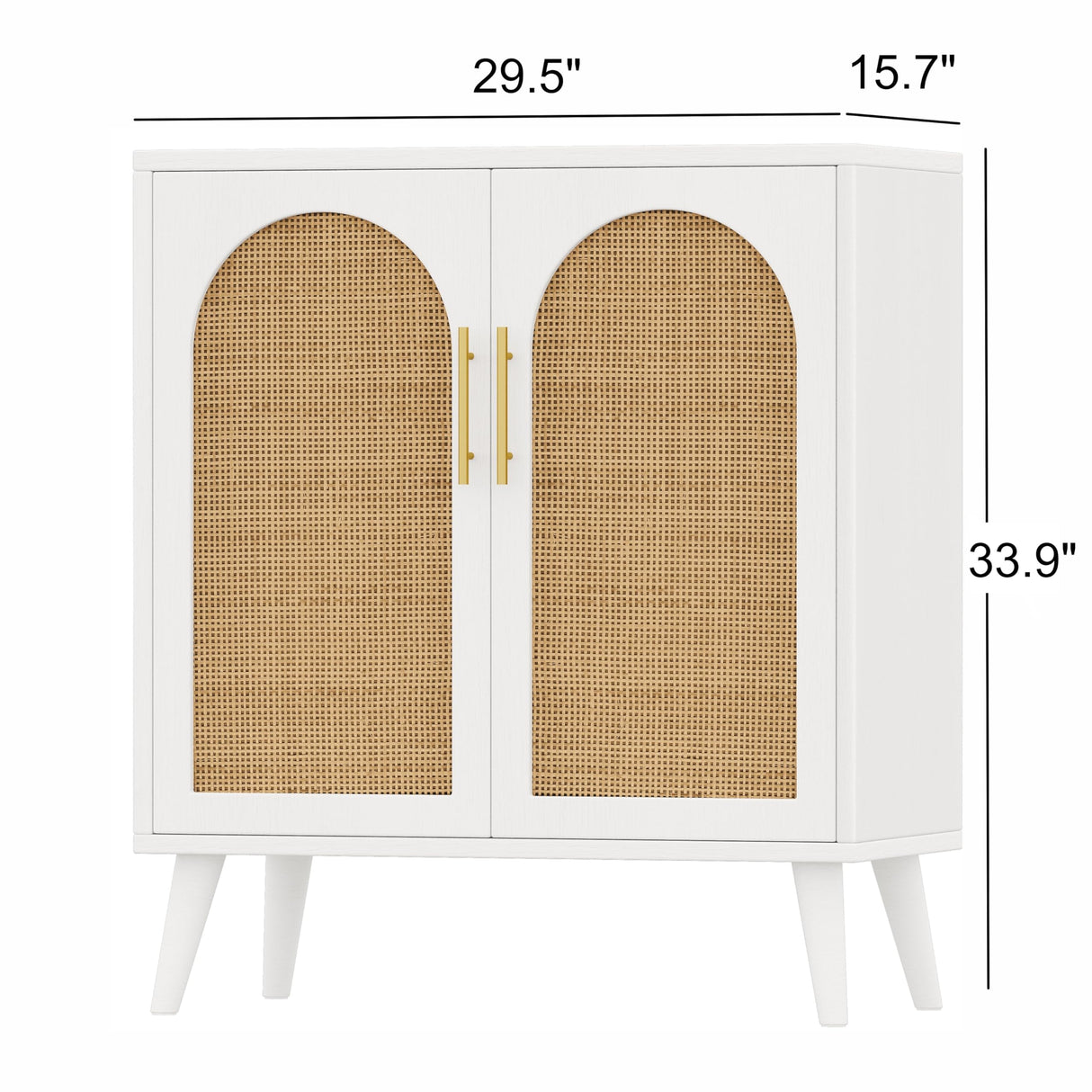 Rovaurx Rattan Storage Cabinet with Doors, Accent Bathroom Floor Cabinet, Modern Sideboard Buffet Cabinet for Living Room, Entryway, Dining Room and Kitchen, White and Natural BMGZ108WM Rovaurx