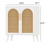 Rovaurx Rattan Storage Cabinet with Doors, Accent Bathroom Floor Cabinet, Modern Sideboard Buffet Cabinet for Living Room, Entryway, Dining Room and Kitchen, White and Natural BMGZ108WM Rovaurx