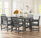 SERWALL Outdoor HDPE Dining Table Set, 7-Piece Outdoor Dining Table Sets with Umbrella Hole Cut-Out Table and 6 Chairs, Gray SERWALL