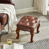 ZIRKOOON Wooden Foot Stool Square Rubberwood Ottoman Footrest Leather Cushion Sofa Stool for Living Room, Bedroom, Simple Assembly (Brown) ZIRKOOON