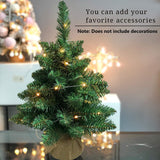 Pre-Lit Artificial Mini Christmas Tree,20 inch Miniature Pine Xmas Tree with 20 LED Lights,70 Branch Tips,Desktop Christmas Tree Burlap Base-(50cm) Topro