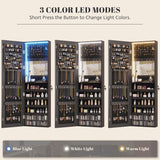 Vlsrka 47.2" LED Jewelry Mirror Cabinet, Wall/Door Mounted Hanging Jewelry Armoire Organizer with Full-Length Mirror, Large Storage Cabinet, 4 Drawers, 5 Shelves, Built-in Lighted Mirror (Black) Vlsrka