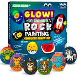 KIDS KING Rock Painting Kit - Glow in The Dark, Stone Drawing Arts Crafts Gifts for Kids Ages 6-12, Creative Craft Activity Art Kits - Birthday Party Toy for Kids 6+ Years Old KIDS KING