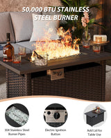 Aoxun Aluminum Outdoor Patio Furniture Set, 6-Piece Outdoor Sectional with 44'' Propane Gas Firepit Table, Patio Conversation Sets with Upgraded Armrests and Cushions for Backyard (Grey,5 Seats) Aoxun