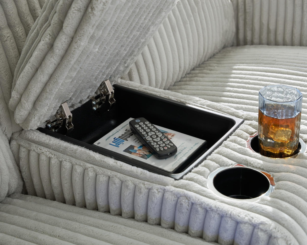 Signature Design by Ashley Broad Cove Modern Power Reclining Loveseat with Console, Adjustable Headrest and LED Lights, White Signature Design by Ashley