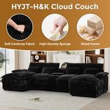 HYJT-H&K 124" U Shaped Cloud Couch Sectional, Comfy Fluffy Plush Corduroy Black Sectional Couches for Living Room, Modern Modular Corduroy Couch Sectionals with Central Console & Double Chaise Lounge HYJT-H&K
