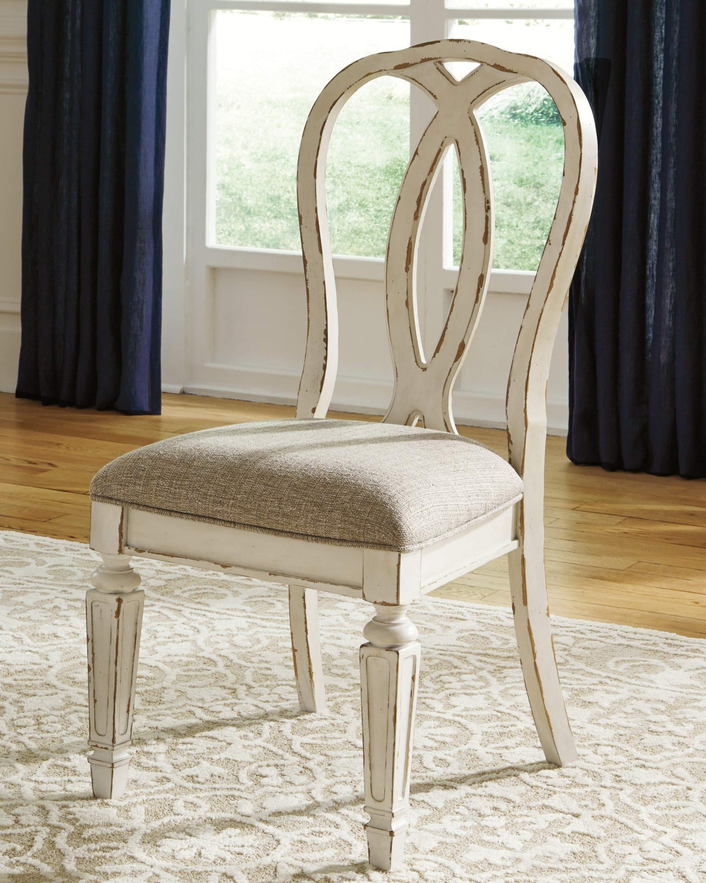 Signature Design by Ashley Realyn French Country Ribbon Back Dining Chair, 2 Count, Chipped White - WoodArtSupply