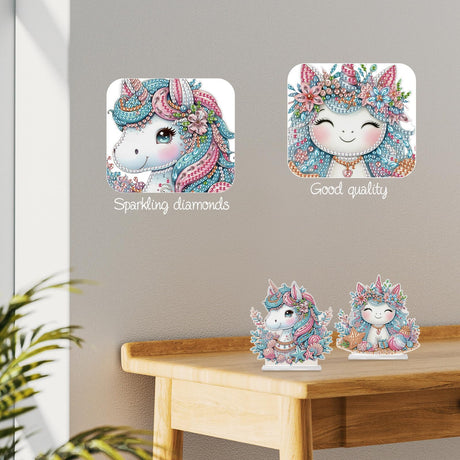 MVVMTOP 2 Pcs Diamond Painting Art Tabletop Decoration, Diamond Art DIY Unicorn 5D Special Shape Crystal Mosaic Handicraft for Adult Beginners, Home Office Tabletop Decor Gift MVVMTOP