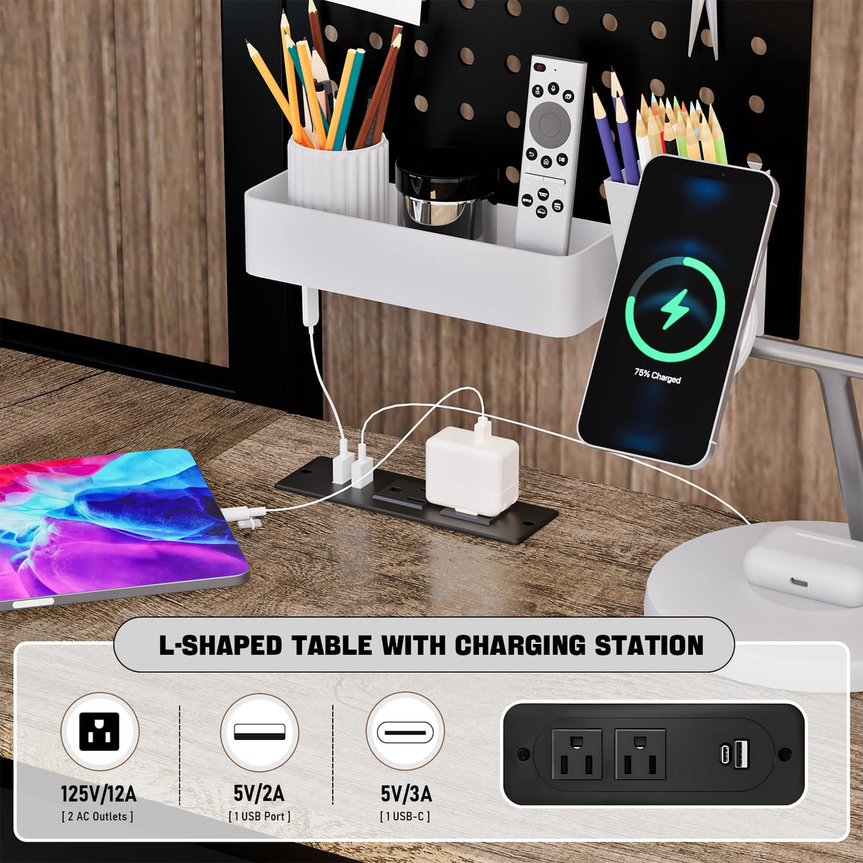 busyaeh Loft Bunk Bed with Desk Underneath, Loft Bed Twin Size with Desk, RGB LED Lights, and Charging Station, with Drawer Cabinets and Pegboards, Twin Max Load-Bearing Weight 400lbs, Oak Gray busyaeh