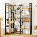 oneinmil Triple Wide 5-Shelf Bookcase Industrial Vintage Wood Style Large Open Bookshelves for Home&Office, Rustic Brown (5 Tier, Rustic Brown) oneinmil