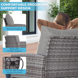 4 Pieces Patio Set with 28” Propane Fire Pit Table, Swivel Wicker Outdoor Patio Chairs w/Coffee Table Rattan Furniture FirePit Set for Outside Grey-Grey FHFO