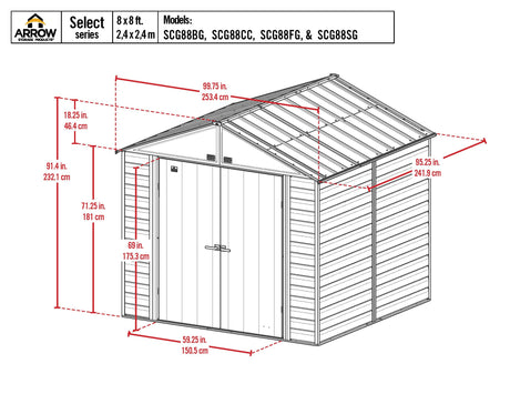 Arrow Sheds 8' x 8' Outdoor Steel Storage Shed, Light Grey Arrow