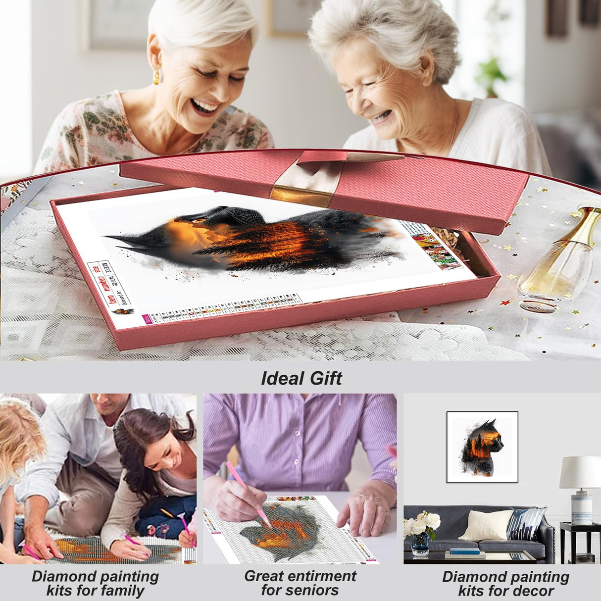 AMORARS Cat Diamond Painting Kit for Adults, 5D Forest Cat Diamond Art for Beginners - DIY Full Diamond Dot Gem Art Painting, Suitable Gifts and Home Wall Decoration Crafts, 12x12Inch AMORARS