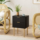 Aienvey Nightstand, Modern Night Stand with Drawers, Bedside Table, Gold Small Side Table for Bedroom, Living Room End Table (2 Drawers, Black Stripe) Aienvey