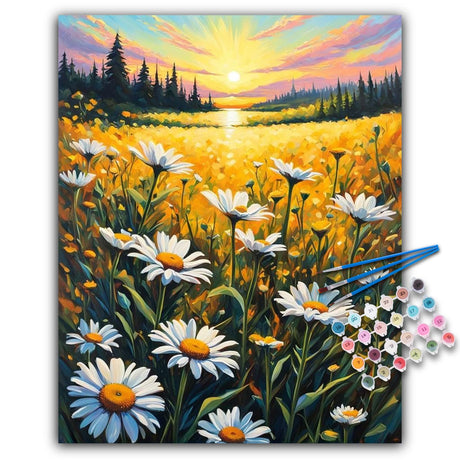 Offito Paint by Numbers Kit for Adults- Daisy Adult Paint by Number Kits on Canvas for Beginners, Sunset DIY Acrylic Oil Number Painting Kits for Home Wall Decor Gift 16"x 20" (Without Frame) Offito