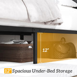 HISOFT Twin Bed Frame with Upholstered Button Tufted Headboard, Bed Frame Platform Metal Slats Support, Under Bed Storage, No Box Spring Needed, Noise-Free, Easy Assembly, Black HISOFT