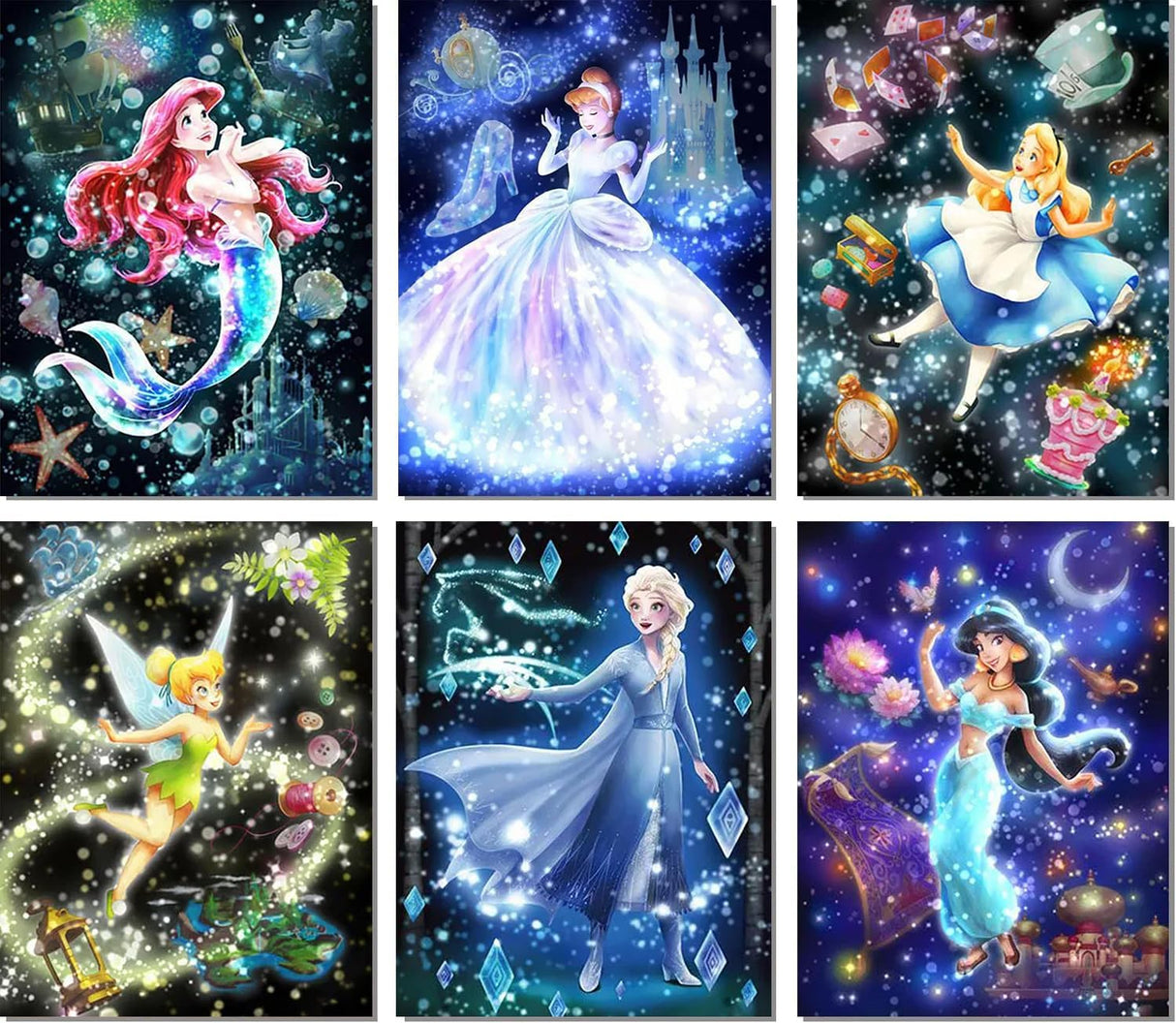 RYMILIE 6 Pack Diamond Painting Kits, 5D Princess Diamond Art Kits for Adults Beginner, Full Drill Diamond Dots Art, Home Wall Decor, 12x16inch RYMILIE