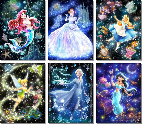 RYMILIE 6 Pack Diamond Painting Kits, 5D Princess Diamond Art Kits for Adults Beginner, Full Drill Diamond Dots Art, Home Wall Decor, 12x16inch RYMILIE
