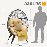DWVO Egg Chair Patio Rattan Chair with Stand Anti-Slip All-Weather Poratble Adjustable Chair Feet Wicker Egg Lounger Chair for Indoor Outdoor 330LBS (Beige) DWVO