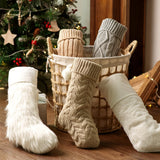 Pawliss Christmas Stockings: 5 Pack Farmhouse Plush Faux Fur & Cable Knitted Fireplace Xmas Stockings, Hanging Gifts Cozy Personalized Stocking Decorations for Family Holiday Décor, White Gray Beige Pawliss