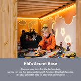 TOLEAD Low Loft Bed Twin Size with LED Lights, Twin Bed Frames for Kids, Kids Loft Bed with 14" H Safety Guardrail, Wood Twin Loft Bed with Storage Cabinet and Under-Bed Play Space (Natural) TOLEAD