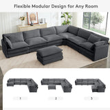ROWHY 150'' Modular Sectional Sofa Cloud Couch, Corner Sofa Big Comfy Corduroy Oversized L Shaped Couch with 4 Pillows, Chaise, Ottoman, Deep Seat Couches for Living Room Office, Dark Grey ROWHY
