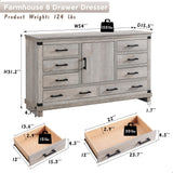 T4TREAM Farmhouse 8 Drawers Dresser for Bedroom, 54" Wide Wood Chest of Drawers w/Storage Cabient & Adjustable Shelf, Rustic Dressers Organizer for Living Room, Hallway, Light Rustic Oak T4TREAM