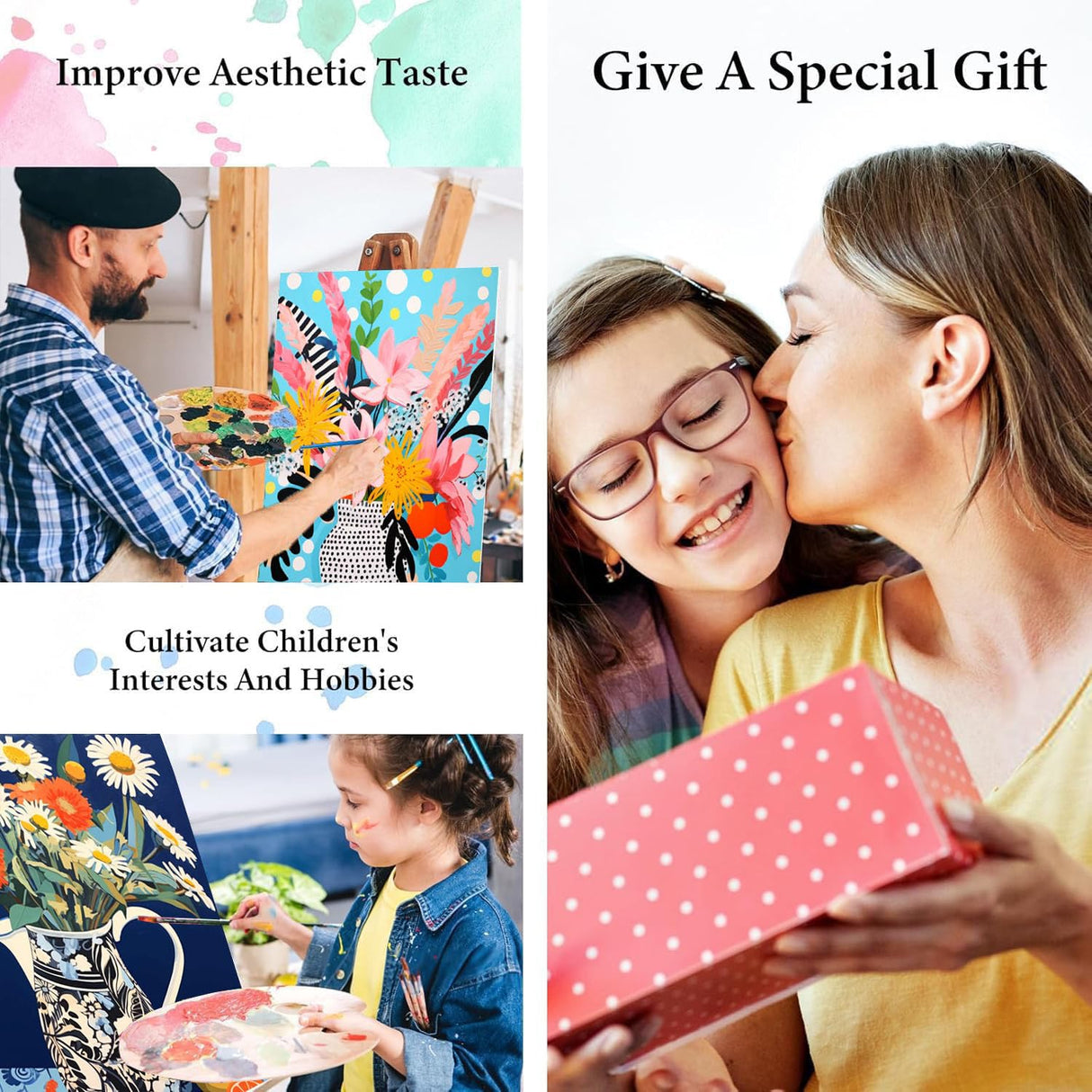 4 Pack Paint by Numbers kit for Adults with Frame and Wooden Easel, Adult Paint by Number Kits Flower, DIY Acrylic Oil Painting by Number for Beginners Home Wall Decor Gift (8x12 inch) bleihum