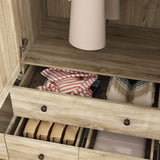 MOUMON 4 Rattan Door Wardrobe with Shelves and Drawers, Armoire Wardrobe with 2 Clothing Rods, Armoires and Wardrobes for Bedroom Oak (59”W x 19”D x 70.9”H) MOUMON