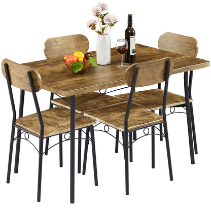 VECELO Dining Table Set for 4, 5 Piece Dinette with Chairs for Kitchen, Breakfast Nook and Small Space, Brown - WoodArtSupply