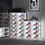 BROVIEW Led Shoe Boxes, Shoe Display Case with Lights, Large Clear Plastic Foldable Shoe Storage Box, Voice Activated Led Shoe Organizer Sneaker Case, Collection Crate, 1 Row 6 Tier White BROVIEW