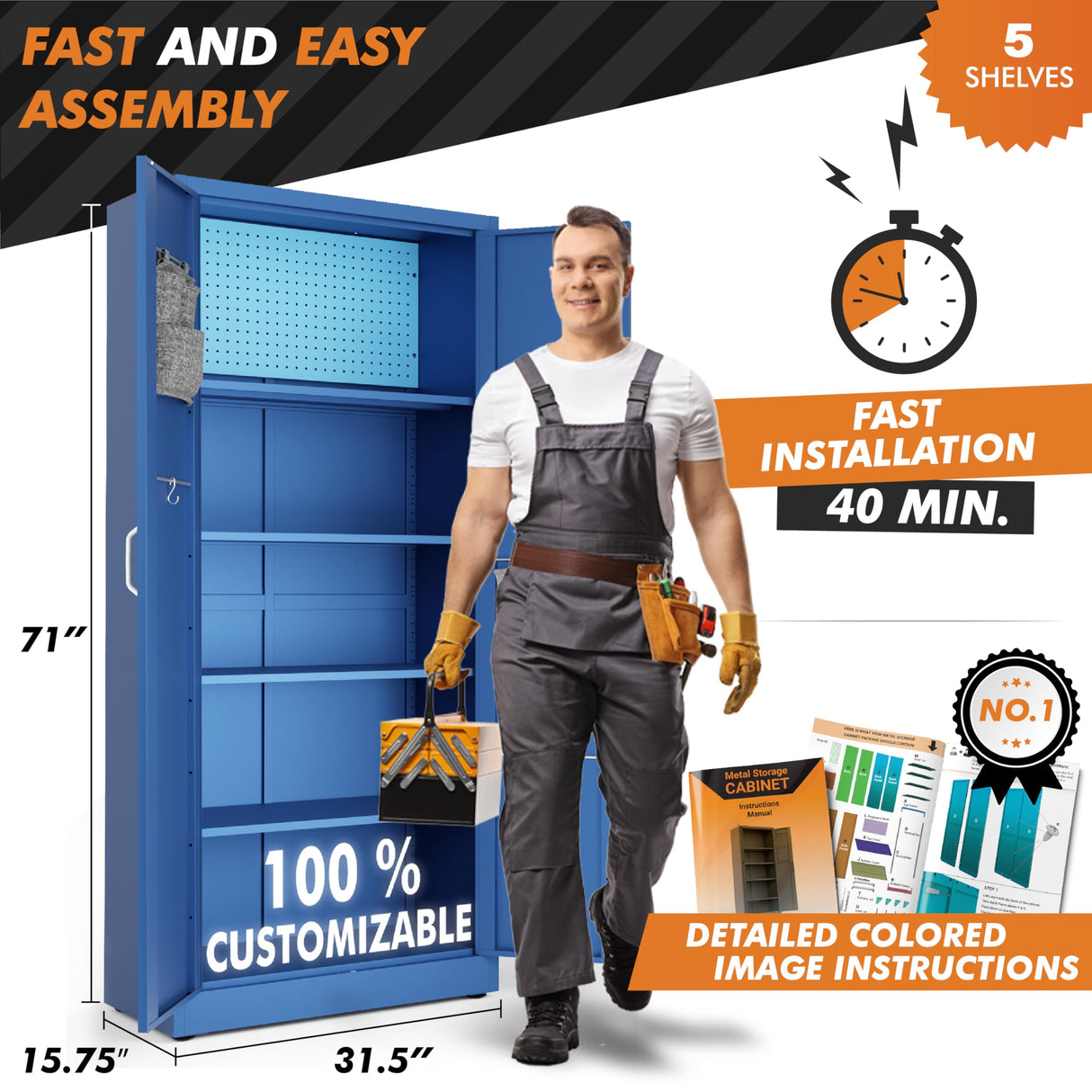 METALTIGER Metal Storage Cabinet with Digital Lock | Garage Storage Cabinet | Pegboard | 71" Lockable Tool Cabinet | Locking Cabinets (Dark Blue) METALTIGER