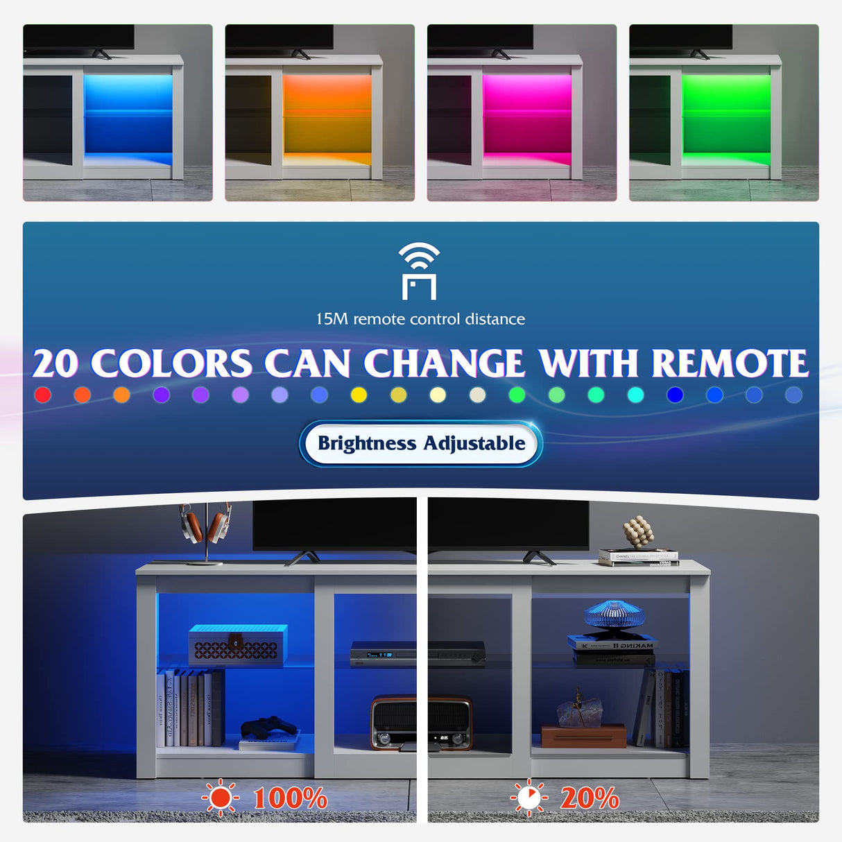 WLIVE LED TV Stand for 65-Inch TV, 58-Inch Entertainment Center with Adjustable Glass Shelves, Modern Media Console for Living Room & Bedroom, White WLIVE