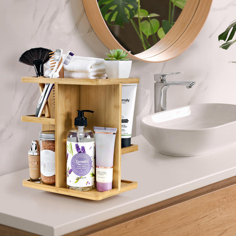Sorbus 360° Makeup Organizer - Bamboo Wood Make Up Storage Carousel for Cosmetics, Skin Care Rotating Makeup Organizer for Vanity, Bathroom Storage Sorbus