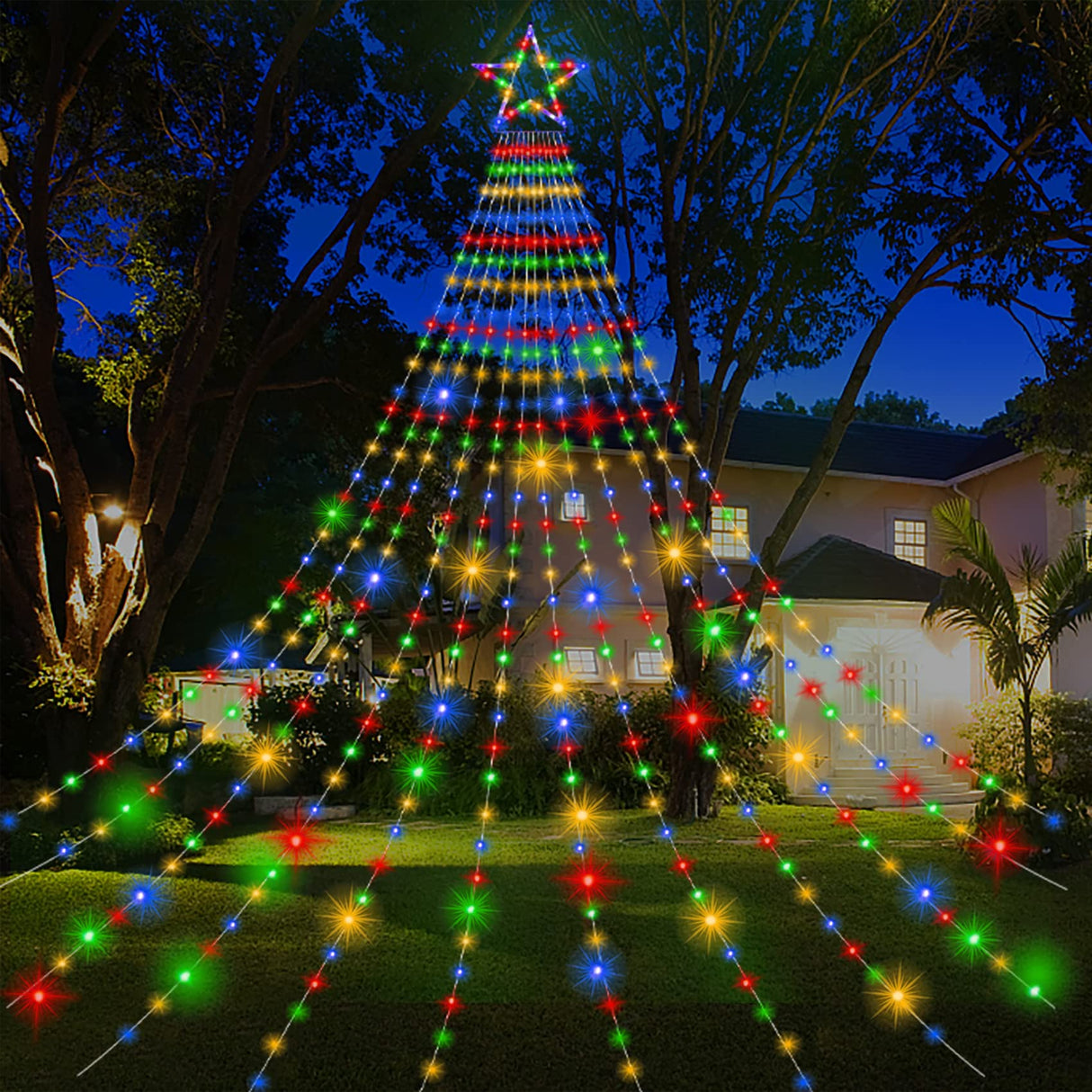 Onory 23FT Christmas Outdoor Waterfall Star String Lights, 860 LEDs, 8 Modes, Waterproof for Yard, Patio, Party Decorations Onory
