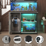 PAPIHO 40-50 Gallon Aquarium Stand,Fish Tank Stand with Cabinet Storage,Power Outlets & LED Light,Heavy Duty Metal Frame Aquarium Stand for Turtle Tank,Reptile Terrarium,800LBS Capacity,Grey PAPIHO