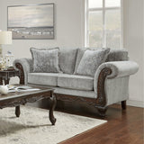 Roundhill Furniture Hernen Carved Wood Frame Sofa and Loveseat Set, Gray Roundhill Furniture