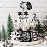 12 Pieces Christmas Winter Tiered Tray Decor Set Snowman Snowflake Table Wood Sign Farmhouse Tabletop Signs for Xmas Winter Home Table Holiday Yalikop