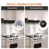 FIREGAS Black Range Hood 30 Inch Under Cabinet, Ducted/Ductless Convertible Kitchen Hood, 300 CFM, 3 Speed Exhaust Fan, Brushless DC Motor, Stove Hood Vents for Kitchen with LED Lights FIREGAS